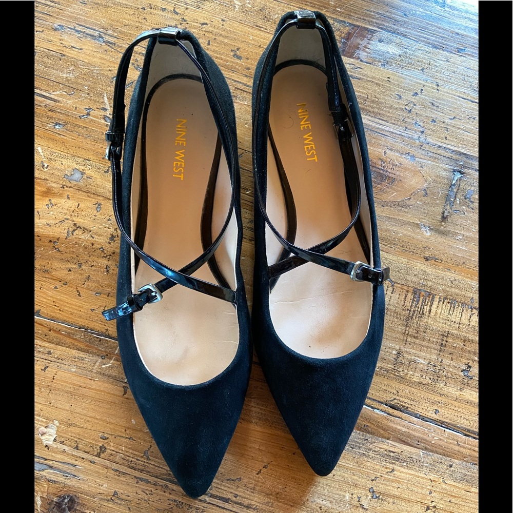 Black suede flats. Nine West brand.